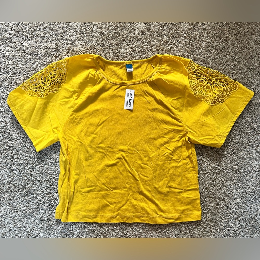 Old Navy Women's Bright Yellow Crochet Sleeve Tee